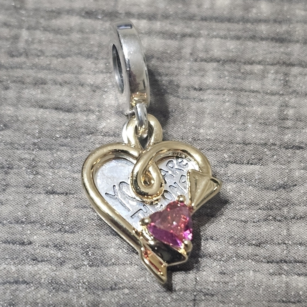 Authentic Pandora Engravable Heart & Arrow Double Dangle Charm - Picture 2 of 5